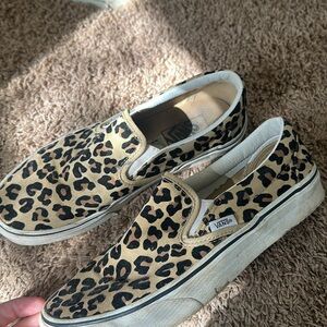 Vans Leopard Slip-On Sneakers in Tan and Black